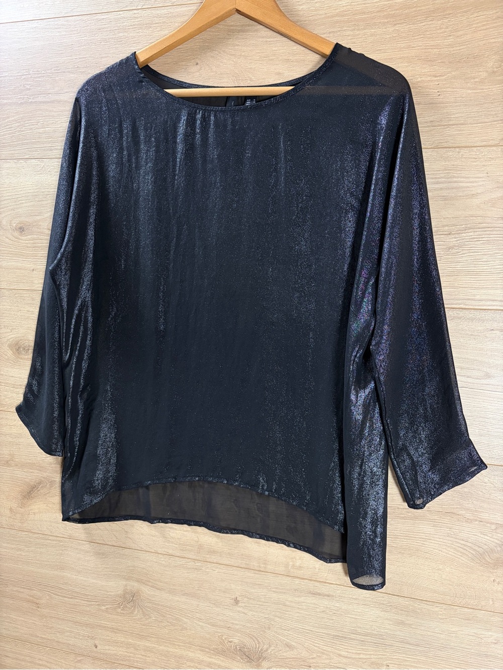 MNG Shimmery Black Sheer 3/4 Sleeve Top Medium